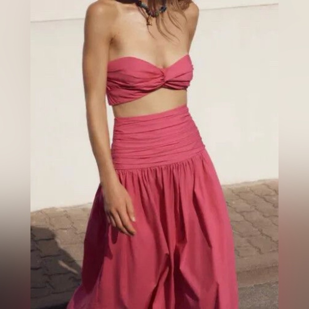 Nwot free people Shona joy Au 2 US 0 xs ESTELA RUCHED MIDI SKIRT - AZALEA PINK